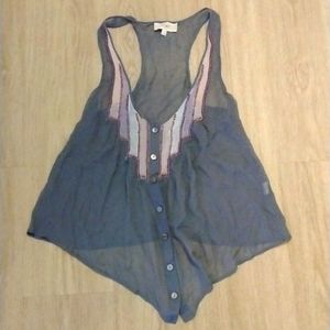 LOST APRIL- Silk Sheer Grey Beaded Camisole Top Size S